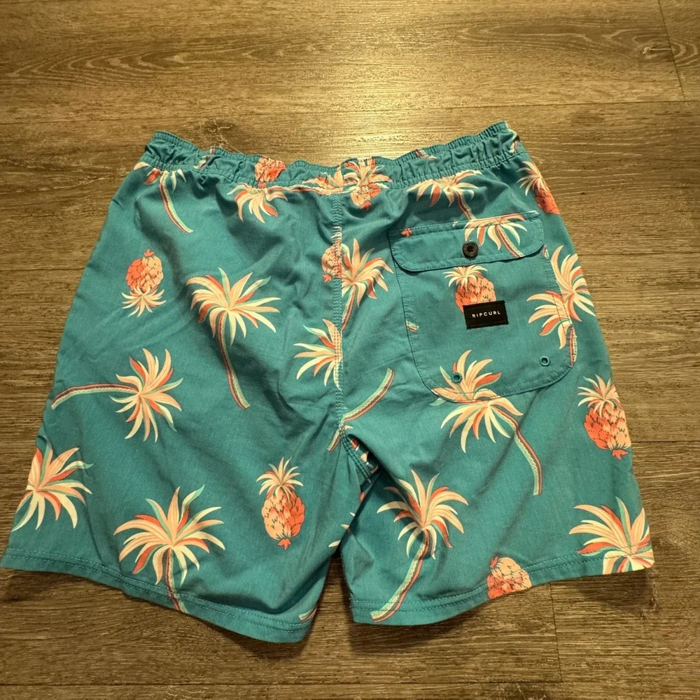 Rip Curl Shorts Mens S Teal Polyester Tropical Pineapple Summer Beach Surfing